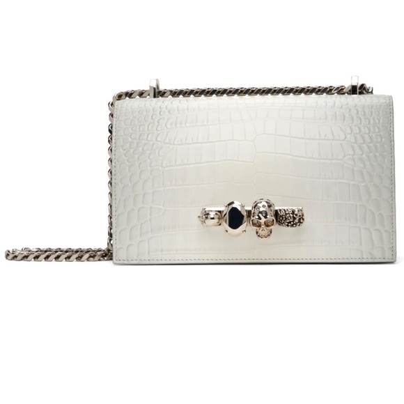 Alexander Mcqueen Ivory Grey Croc Embossed Shoulder Bag New With Tags - Picture 4 of 16